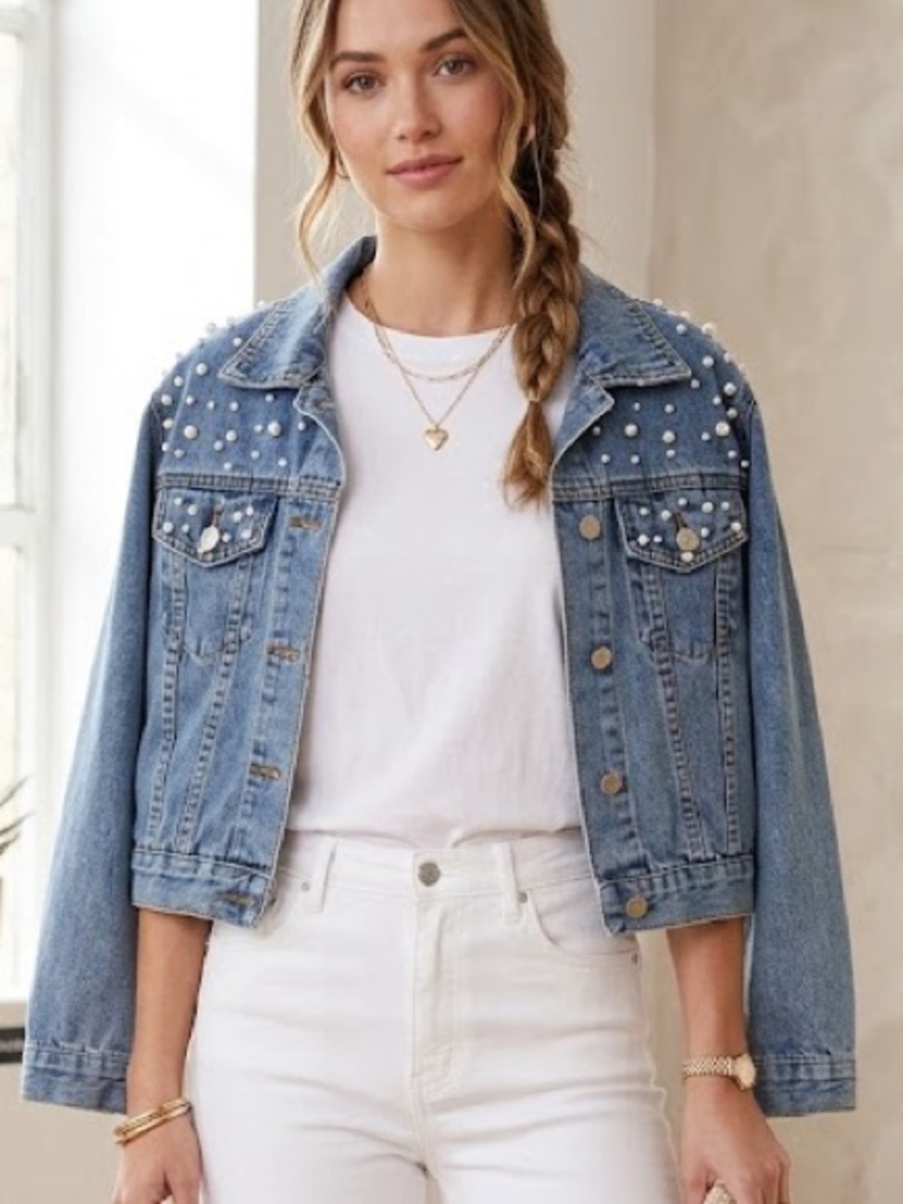 Studded Pearl Denim Jacket